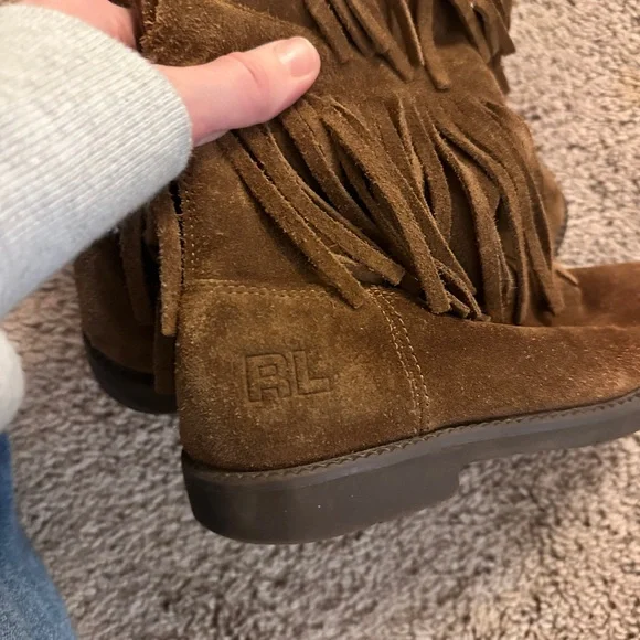 Kids Ralph Lauren Fringe Suede Boots - Brown - Picture 2 of 3